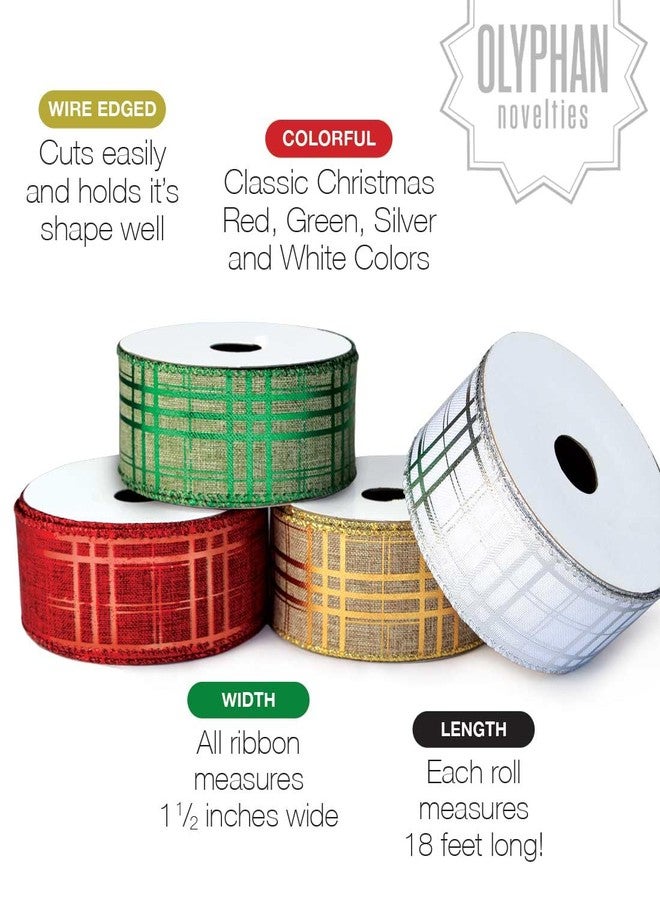 OLYPHAN Wired Christmas Ribbon for Tree Plaid Ribbons Set Burlap Xmas Thick 2.5 Inch 4 Rolls 24 Yards for Decorating Trees Gift Wrapping Wreaths Bows Perfect for Tree Topper Wreath Mailbox Staircases - Image 2